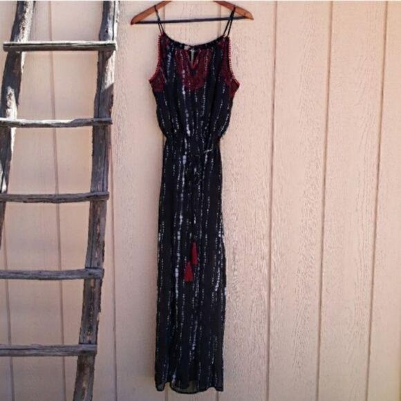 Knox Rose Gothic Witchy Maxi Dress Spaghetti Sheer Reptile Embroidered Blk Sz L - Picture 2 of 8